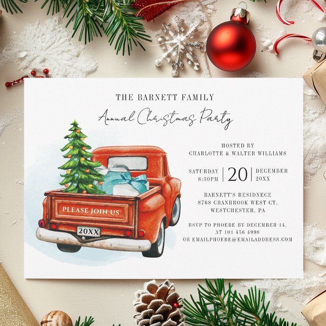 Invitación Fiesta de Navidades anuales de Camión Rojo Retro (Retro Red Truck Annual Christmas Party Invitation)