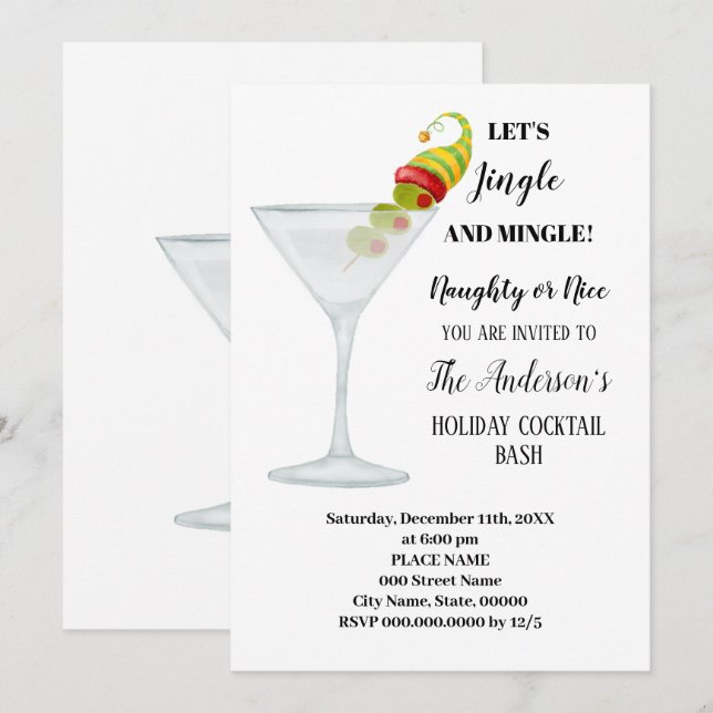 Invitación Fiesta de Navidades anuales de Holiday Cocktail Ba (Anverso / Reverso)