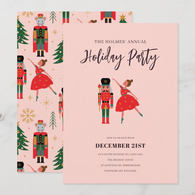 Invitación Fiesta de Navidades anuales Nutcracker Ballerina (Anverso / Reverso)