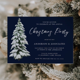Invitación Fiesta de Navidades azules con árbol de Navidad y 