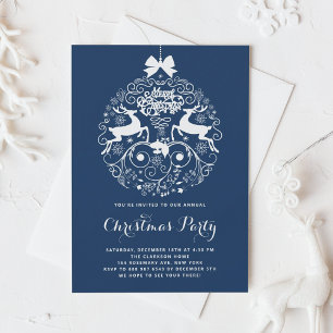 Invitación Fiesta de Navidades azules con honores de reno