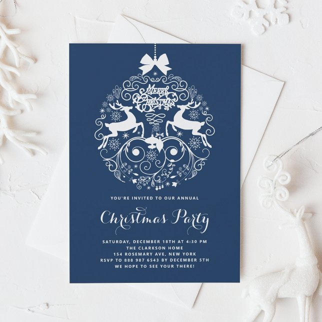 Invitación Fiesta de Navidades azules con honores de reno (Subido por el creador)
