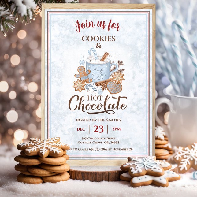 Invitación Fiesta De Navidades Azules De Chocolate Caliente Y (Hot Chocolate And Cookies Blue Christmas Party Invitation)