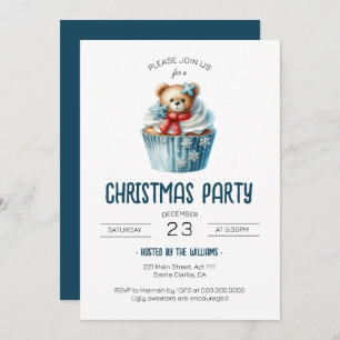 Invitación Fiesta de Navidades azules de oso