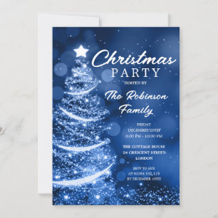 Invitación Fiesta de Navidades azules espumosos de árbol de N