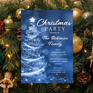 Invitación Fiesta de Navidades azules espumosos de árbol de N
