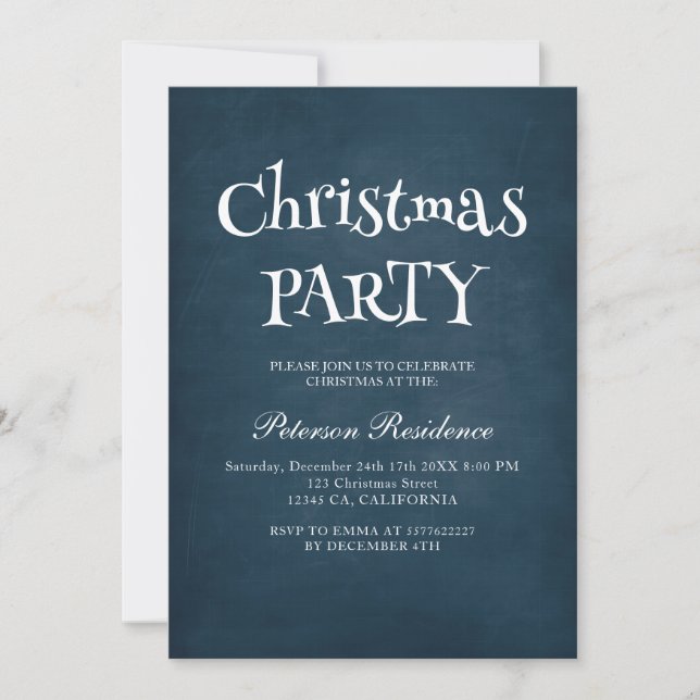 Invitación Fiesta de Navidades azules minimalistas (Anverso)