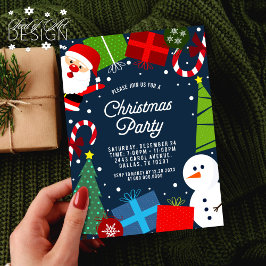 Invitación Fiesta de Navidades Azules Santa y Snowman