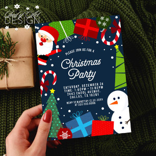 Invitación Fiesta de Navidades Azules Santa y Snowman