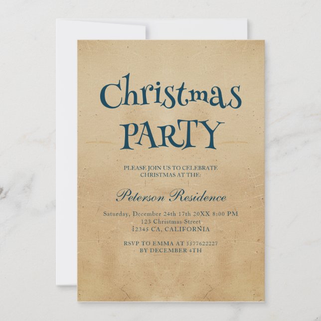 Invitación Fiesta de Navidades beige elegante y minimalista (Anverso)