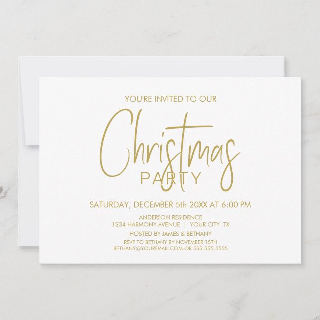 Invitación Fiesta de Navidades blancos y de oro moderno (Anverso)