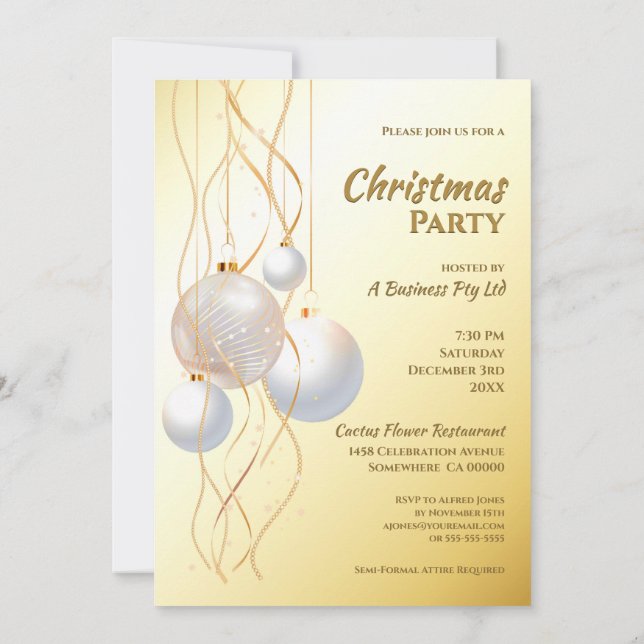 Invitación Fiesta de Navidades blancos y de oro moderno (Reverso)