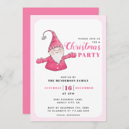 Invitación Fiesta de Navidades blancos y rosados de Gnome