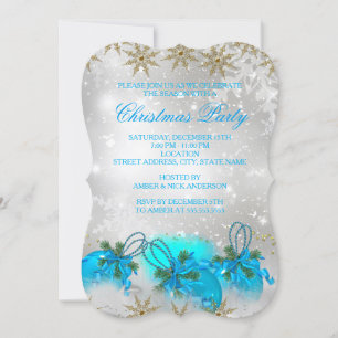 Invitación Fiesta de Navidades Blue Silver y Gold Holly Baubl