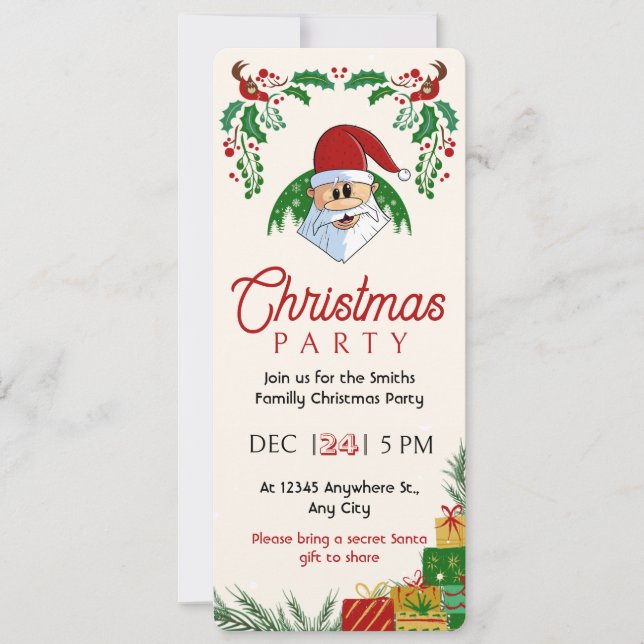 Invitación Fiesta de Navidades bonitos Santa Festive Elegante (Anverso)
