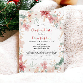 Invitación Fiesta de Navidades botánicos de acuarela pintada 
