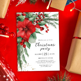 Invitación Fiesta de Navidades botánicos de vacaciones rojas