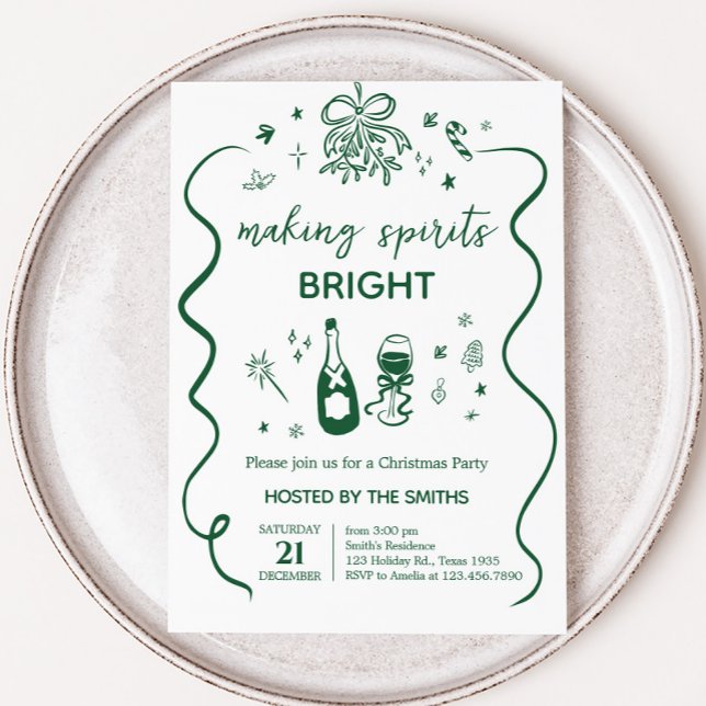 Invitación Fiesta de Navidades Brillantes Que Hacen Espíritus (Whimsical Hand Drawn Making Spirits Bright Christmas Party Invitation)