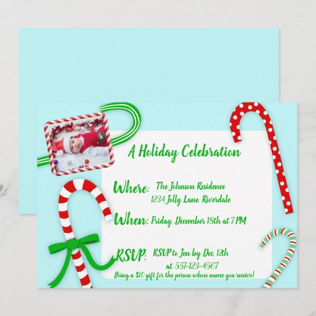 Invitación Fiesta de Navidades Candy Cane (Anverso / Reverso)