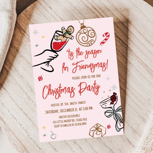 Invitación Fiesta de Navidades caprichosos de mano (Whimsical Hand Drawn Cocktail Christmas Party Invitation
)