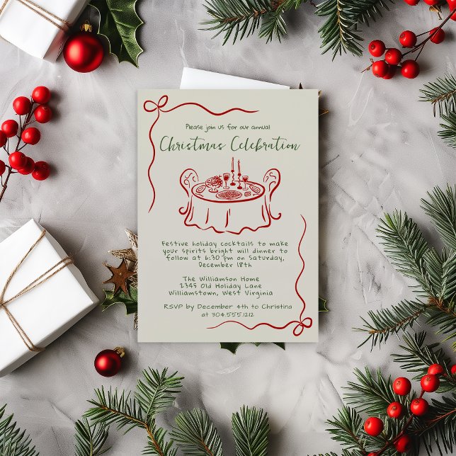 Invitación Fiesta de Navidades caprichosos de mano (Whimsical Hand drawn Christmas Party Invitation )