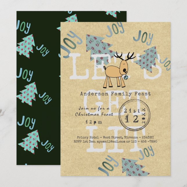 Invitación Fiesta de Navidades caprichosos dejemos que se les (Anverso / Reverso)