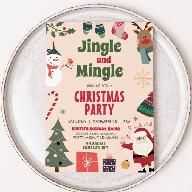 Invitación Fiesta de Navidades caseros gemelos (Holiday Jingle and Mingle Cute Christmas Party Invitation)