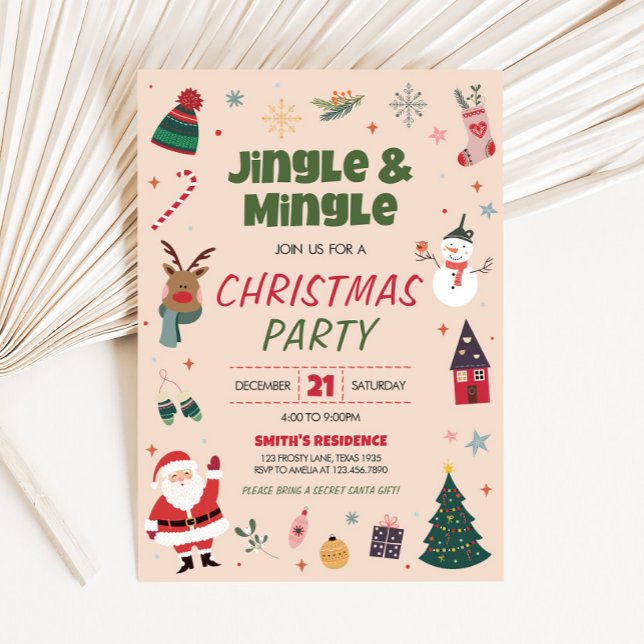 Invitación Fiesta de Navidades castillos y tontos (Jingle and Mingle Cute Holiday Christmas Party Invitation)