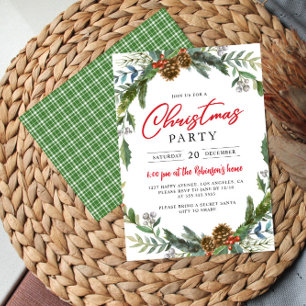 Invitación Fiesta de Navidades clásicos Holly Berries Acorn