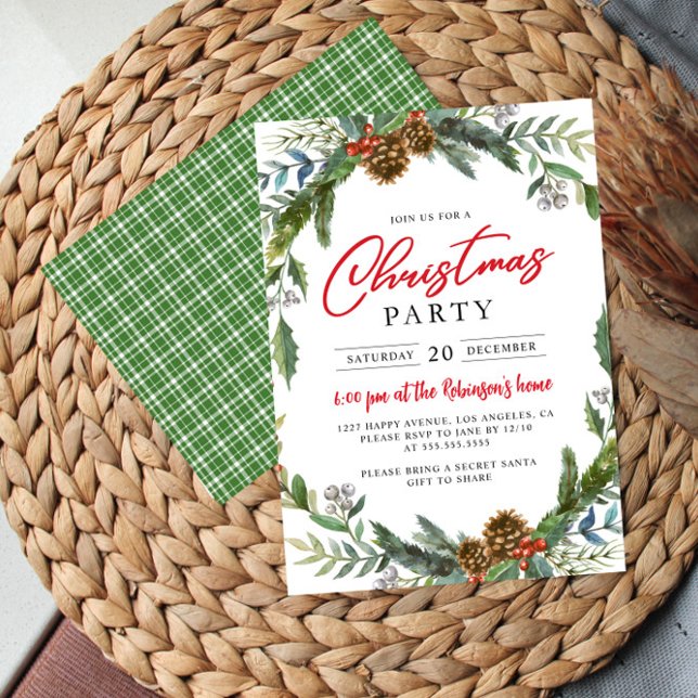 Invitación Fiesta de Navidades clásicos Holly Berries Acorn (Subido por el creador)