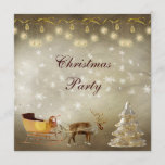 Invitación Fiesta de Navidades Clásicos y Sleigh<br><div class="desc">Hermoso y elegante fiesta de Navidades dorados y marrones invita con un clásico a los renos de nariz roja que toman un trineo. También hay un árbol de Navidad dorado, adornos colgantes dorados de bonito, arcos y copos de nieve blancos. Moda, elegantes y modernas invitaciones festivas con una romántica elegancia...</div>