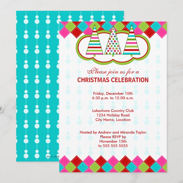Invitación Fiesta de Navidades coloridos (Anverso / Reverso)