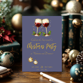 Invitación Fiesta de navidades con lentes de vino en morado