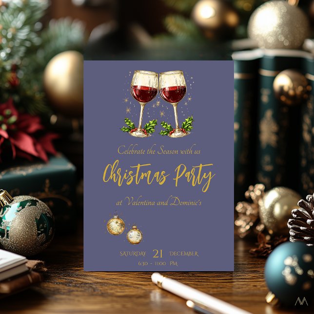 Invitación Fiesta de navidades con lentes de vino en morado (Subido por el creador)