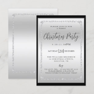 Invitación Fiesta de Navidades con marco de diamantes platead