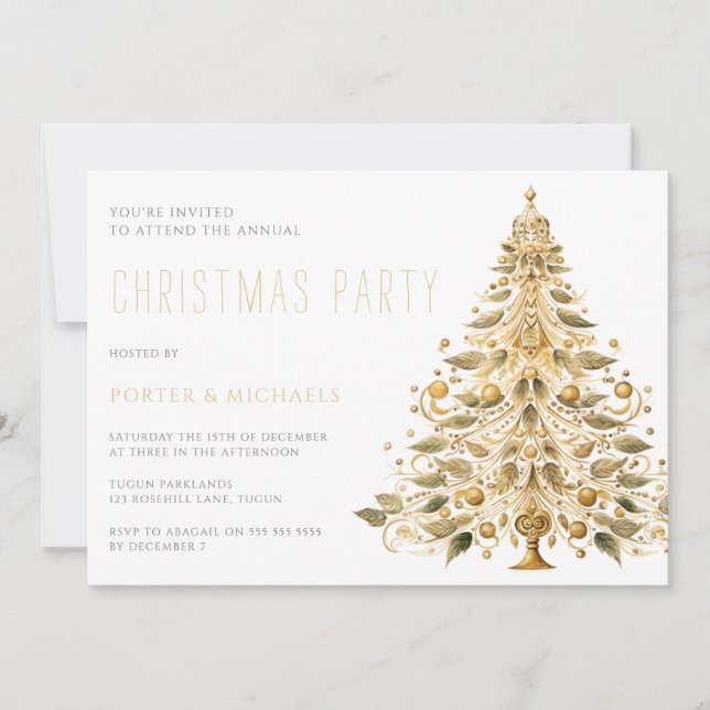 Invitación Fiesta de Navidades corporativos anuales Gold Tree (Anverso)