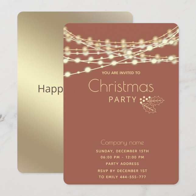 Invitación Fiesta de Navidades corporativos con luces de cade (Anverso / Reverso)