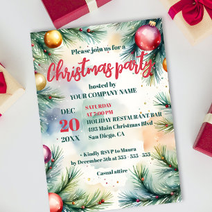 Invitación Fiesta de Navidades corporativos de acuarela