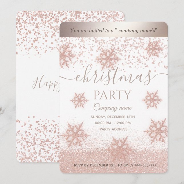 Invitación fiesta de Navidades corporativos de copos de nieve (Anverso / Reverso)