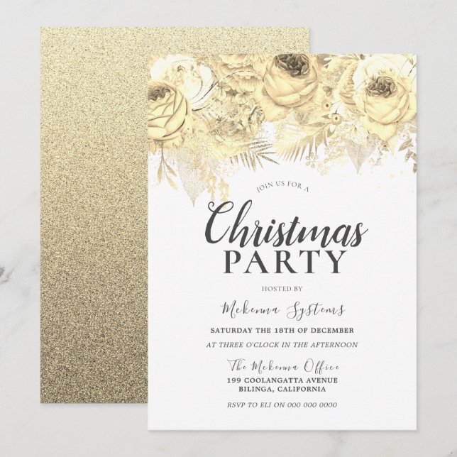 Invitación Fiesta de Navidades corporativos de Golden Sparkle (Anverso / Reverso)