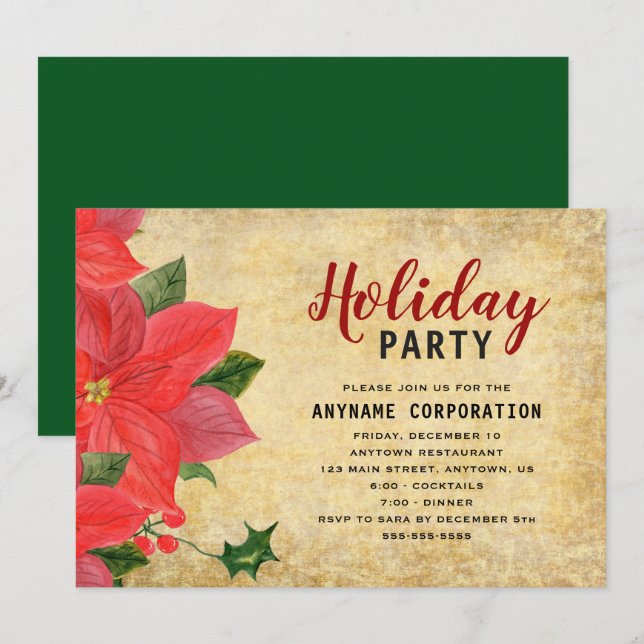 Invitación Fiesta de Navidades corporativos de la Poinsettia  (Anverso / Reverso)