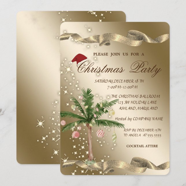 Invitación Fiesta de Navidades corporativos de moda Palm Chri (Anverso / Reverso)