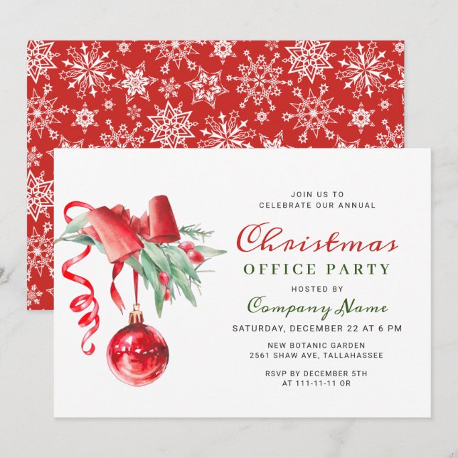 Invitación Fiesta de Navidades corporativos de Ornament Water (Anverso / Reverso)