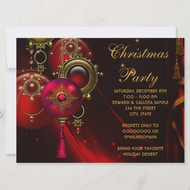 Invitación Fiesta de Navidades corporativos de Ornaments Red  (Anverso)
