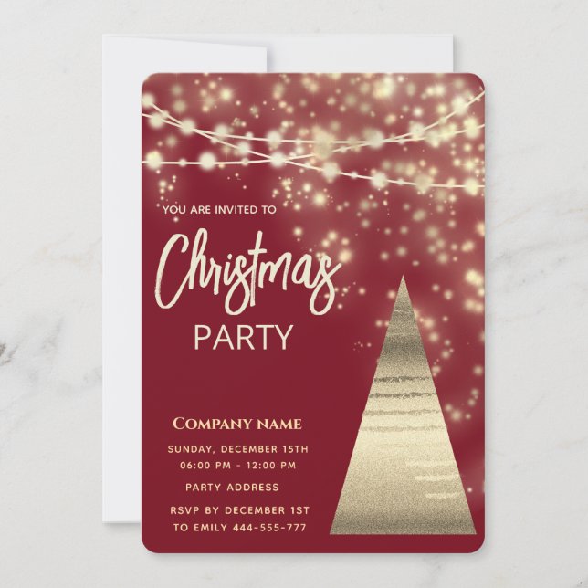 Invitación fiesta de Navidades corporativos de oro con luces  (Anverso)