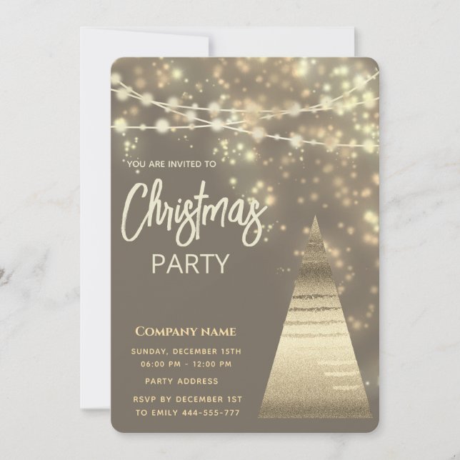 Invitación fiesta de Navidades corporativos de oro con luces  (Anverso)