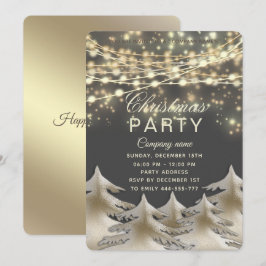 Invitación fiesta de Navidades corporativos de oro con luces 