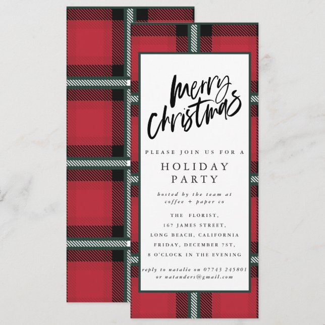 Invitación fiesta de Navidades corporativos de plaid Invitaci (Anverso / Reverso)