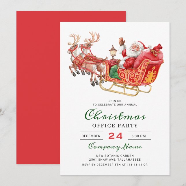 Invitación Fiesta de Navidades corporativos de Santa Sleigh H (Anverso / Reverso)