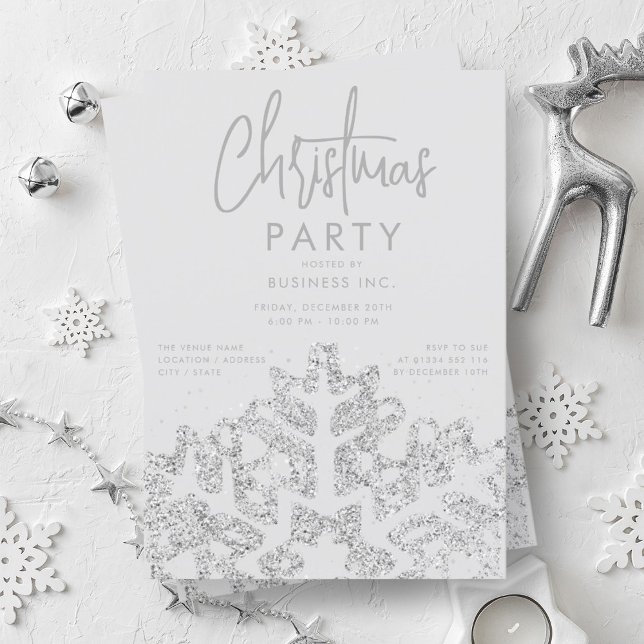 Invitación Fiesta de Navidades corporativos de Snowflake Silv (Silver Snowflake Corporate Christmas Party Invitation)